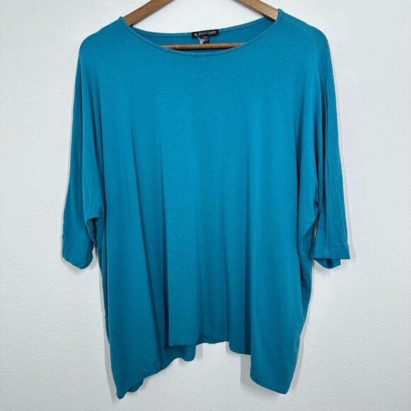 Eileen Fisher Size Small Teal Blue Dolman Sleeve Relaxed Fit Jersey‎ Stretch - Picture 1 of 5
